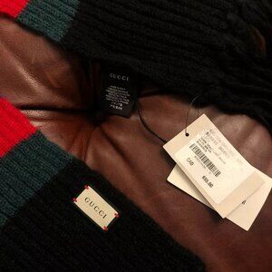 GUCCI THICK BLACK WEB STRIPE MOHAIR WOOL BLEND WARM UNISEX LONG SCARF 236cm